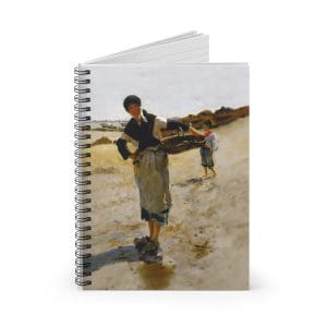 John Singer Sargent 1877 Sketch - Breton Woman with a Basket  - Artistic Ruled Spiral Notebook - Coastal Scene, Aesthetic Journal for Creative Minds