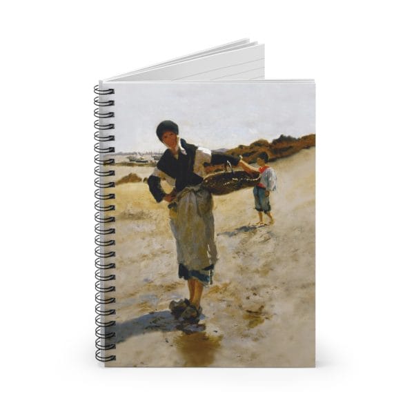 John Singer Sargent 1877 Sketch - Breton Woman with a Basket  - Artistic Ruled Spiral Notebook - Coastal Scene, Aesthetic Journal for Creative Minds