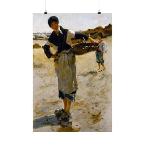 John Singer Sargent 1877 Sketch - Breton Woman with a Basket  - Vintage Coastal Matte Vertical Poster - Seaside Art Print for Home Decor