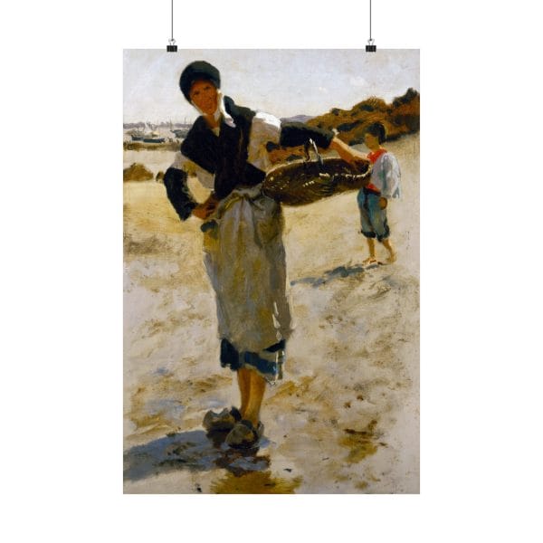 John Singer Sargent 1877 Sketch - Breton Woman with a Basket  - Vintage Coastal Matte Vertical Poster - Seaside Art Print for Home Decor