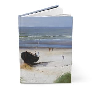 Berndt Lindholm - Boat on the Shore - (1870) - Coastal Serenity Hardcover Journal, Ruled Line