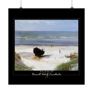Berndt Lindholm - Boat on the Shore - (1870) - Matte Horizontal Posters - Black Background
