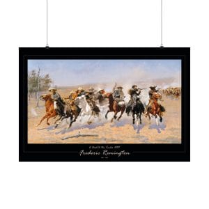 Frederic Remington Western Cowboy Art Print – “A Dash for the Timber” Vintage Old West Poster on Black