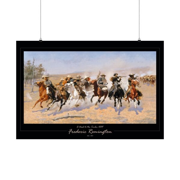 Frederic Remington Western Cowboy Art Print – “A Dash for the Timber” Vintage Old West Poster on Black