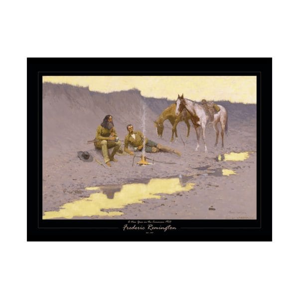 Frederic Remington Western Cowboy Poster – “A New Year on the Cimarron” Vintage Campfire Art Print on Black - Image 13