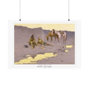 Frederic Remington Western Cowboy Poster – “A New Year on the Cimarron” Vintage Campfire Art Print on White