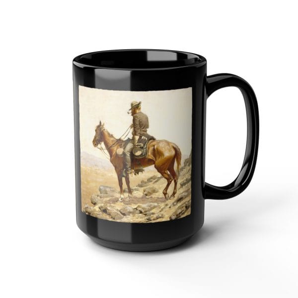 Frederic Remington “The Lookout” 1887 – 15oz Black Ceramic Mug - Image 2