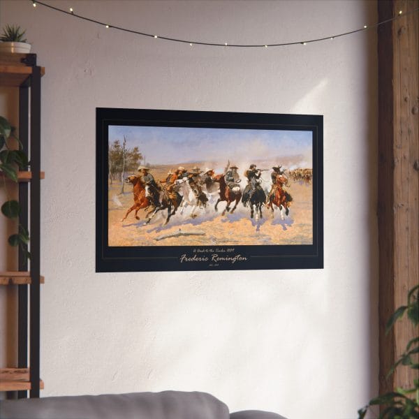 Frederic Remington Western Cowboy Art Print – “A Dash for the Timber” Vintage Old West Poster on Black - Image 3