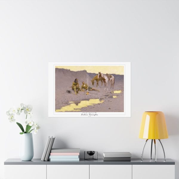 Frederic Remington Western Cowboy Poster – “A New Year on the Cimarron” Vintage Campfire Art Print on White - Image 4