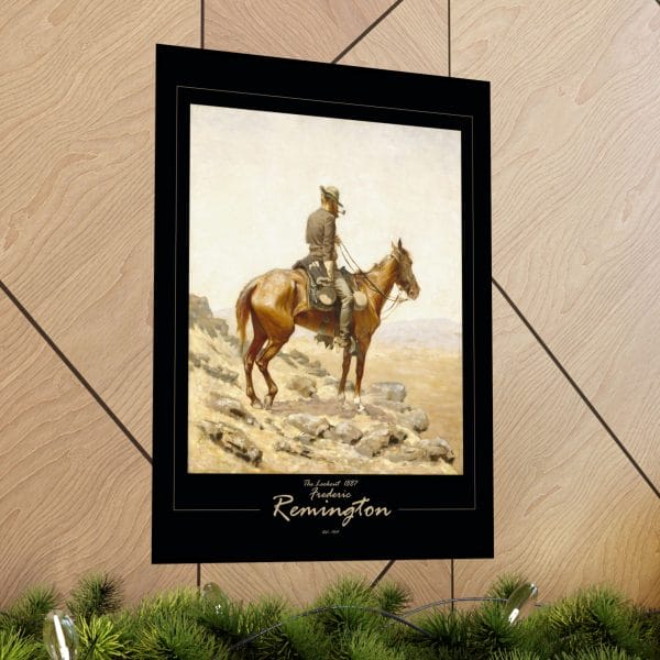 Frederic Remington's "The Lookout" - 1887 - Matte Vertical Poster on Black - Image 2