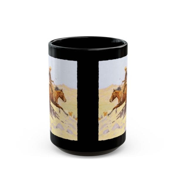 Frederic Remington's "The Cowboy" 1902, Black Mug 15oz - Image 3