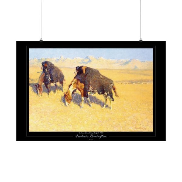 Frederic Remington's "Indians Disguised as Buffalo" - 1908 - Matte Horizontal Poster on Black