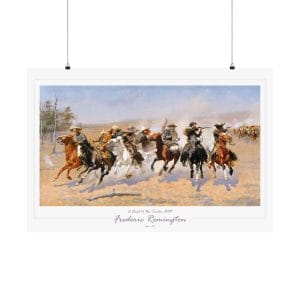 Frederic Remington Western Cowboy Art Print – “A Dash for the Timber” Vintage Old West Poster on White