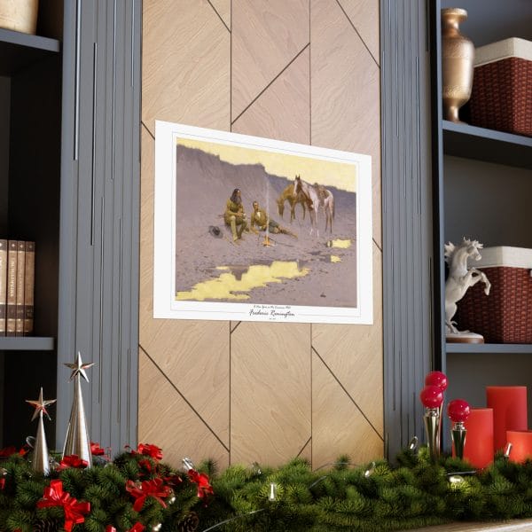 Frederic Remington Western Cowboy Poster – “A New Year on the Cimarron” Vintage Campfire Art Print on White - Image 2