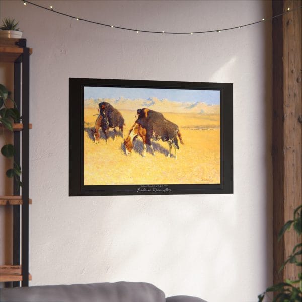 Frederic Remington's "Indians Disguised as Buffalo" - 1908 - Matte Horizontal Poster on Black - Image 3
