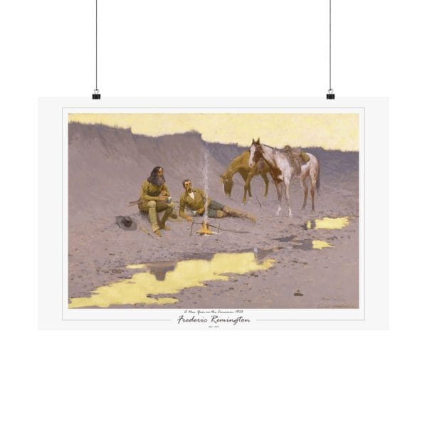 Frederic Remington Western Cowboy Poster – “A New Year on the Cimarron” Vintage Campfire Art Print on White - Image 13