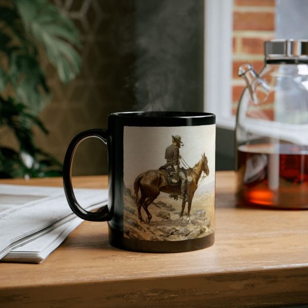 Frederic Remington “The Lookout” 1887 – 11oz Black Ceramic Mug - Image 7