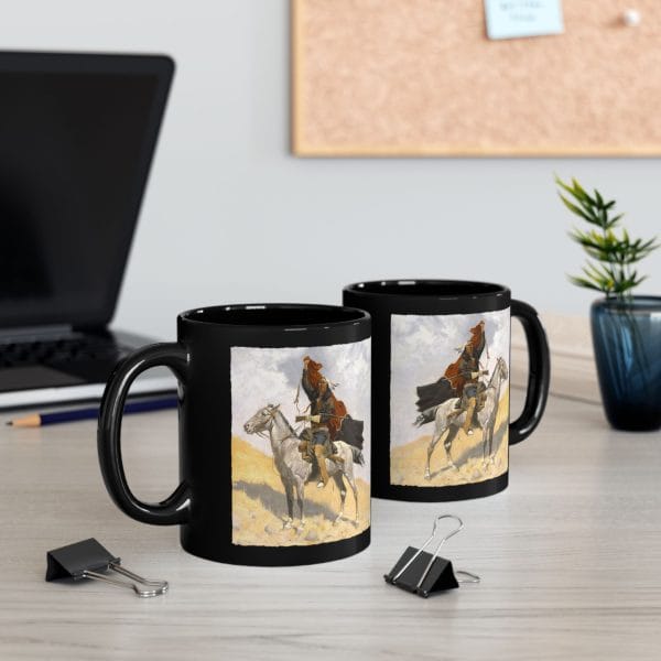 Frederic Remington “The Blanket Signal” 1896 – 11oz Black Ceramic Mug - Image 6