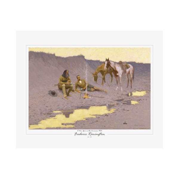 Frederic Remington Western Cowboy Poster – “A New Year on the Cimarron” Vintage Campfire Art Print on White - Image 5