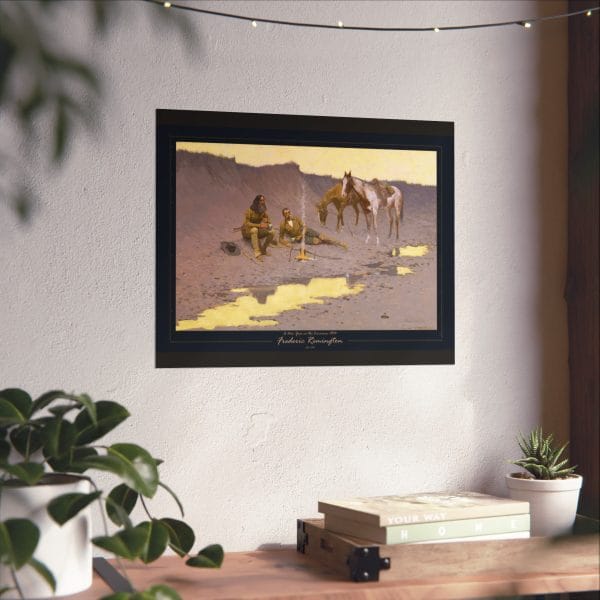 Frederic Remington Western Cowboy Poster – “A New Year on the Cimarron” Vintage Campfire Art Print on Black - Image 11