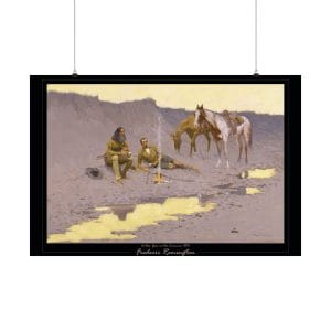 Frederic Remington Western Cowboy Poster – “A New Year on the Cimarron” Vintage Campfire Art Print on Black