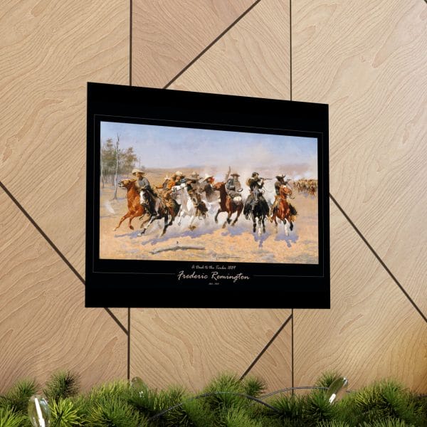 Frederic Remington Western Cowboy Art Print – “A Dash for the Timber” Vintage Old West Poster on Black - Image 9