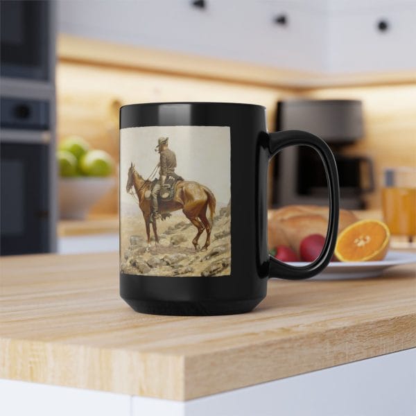 Frederic Remington “The Lookout” 1887 – 15oz Black Ceramic Mug - Image 9