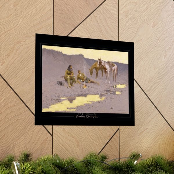 Frederic Remington Western Cowboy Poster – “A New Year on the Cimarron” Vintage Campfire Art Print on Black - Image 10