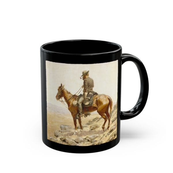 Frederic Remington “The Lookout” 1887 – 11oz Black Ceramic Mug - Image 2