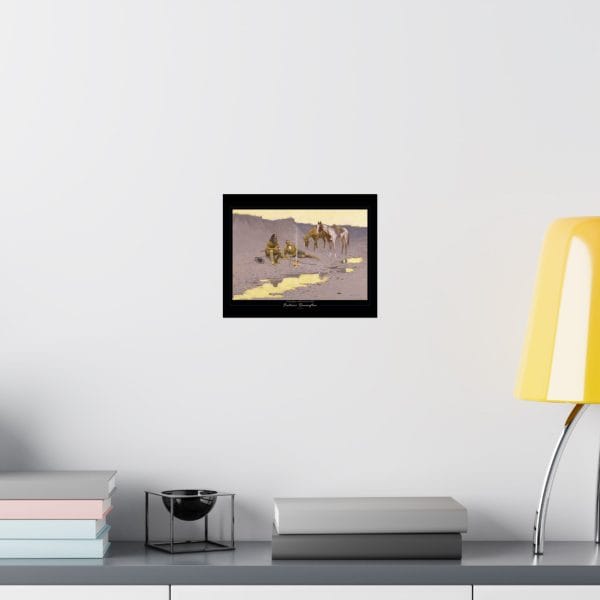 Frederic Remington Western Cowboy Poster – “A New Year on the Cimarron” Vintage Campfire Art Print on Black - Image 5