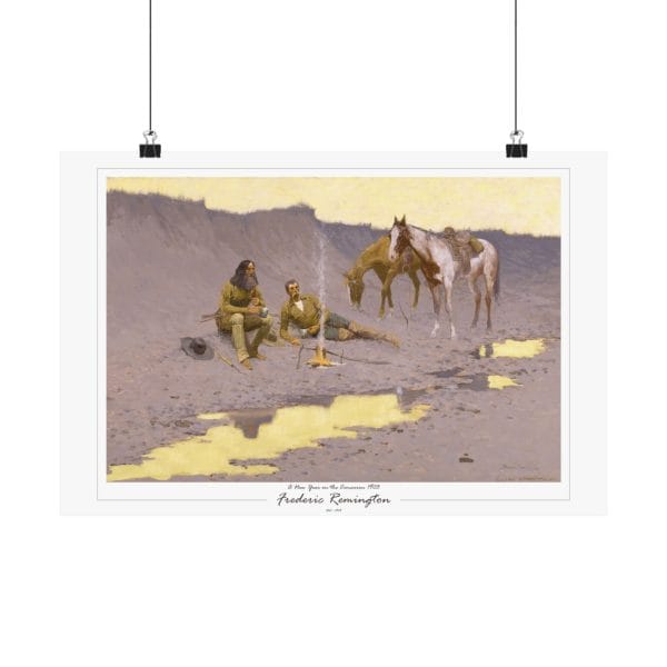 Frederic Remington Western Cowboy Poster – “A New Year on the Cimarron” Vintage Campfire Art Print on White - Image 7