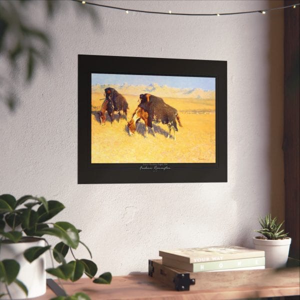 Frederic Remington's "Indians Disguised as Buffalo" - 1908 - Matte Horizontal Poster on Black - Image 10