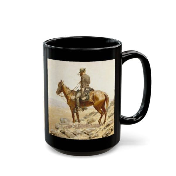 Frederic Remington “The Lookout” 1887 – 15oz Black Ceramic Mug - Image 6
