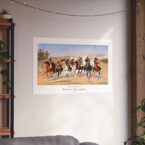 Frederic Remington Western Cowboy Art Print – “A Dash for the Timber” Vintage Old West Poster on White - Image 3